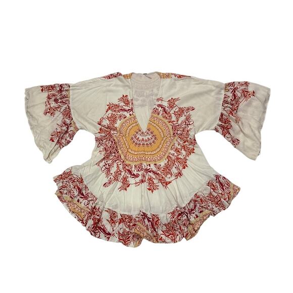 Free People Womens Small Sunset Dreams Boho Ruffle Tunic Top Swim Cover Up - Picture 2 of 7